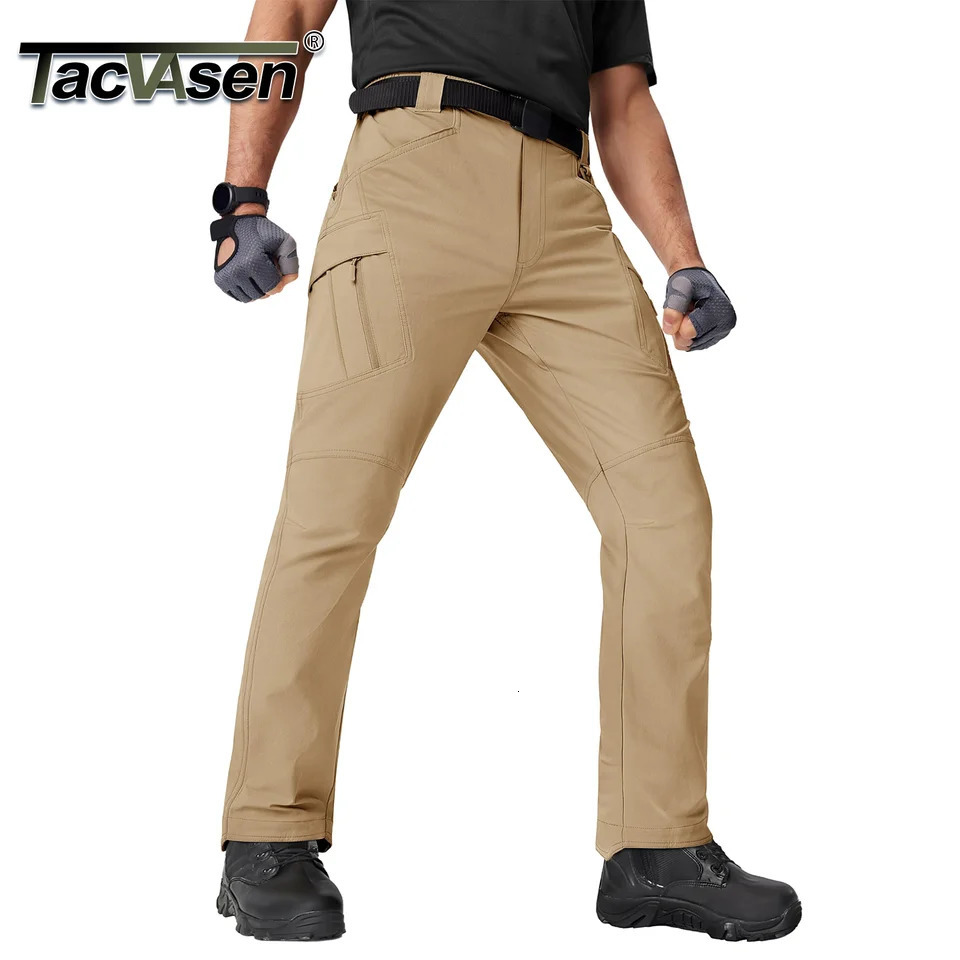 TACVASEN Summer Quick Dry Pants Men Stretch Fabric Cargo Pants Multi-Pockets Outdoor Trousers Lightweight Workout Hiking Pants 260805