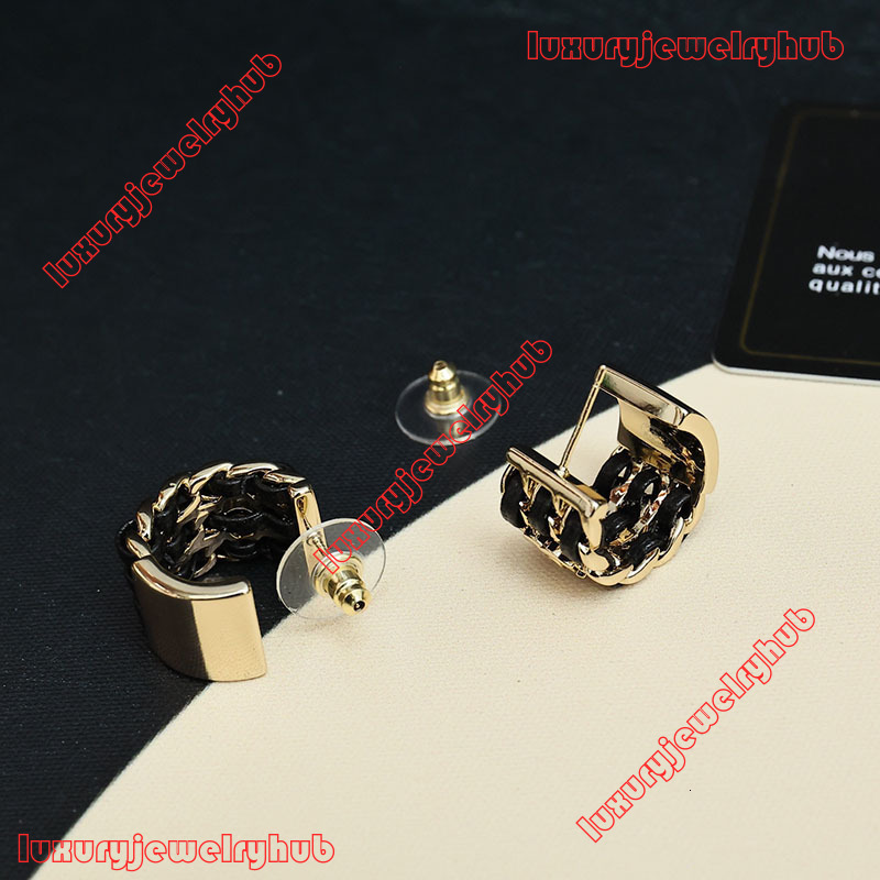 Designer Jewelry New Black Leather Chain Rich Texture And Layered Design Fashionable Women's Earrings With Sier Pins CC Earrings