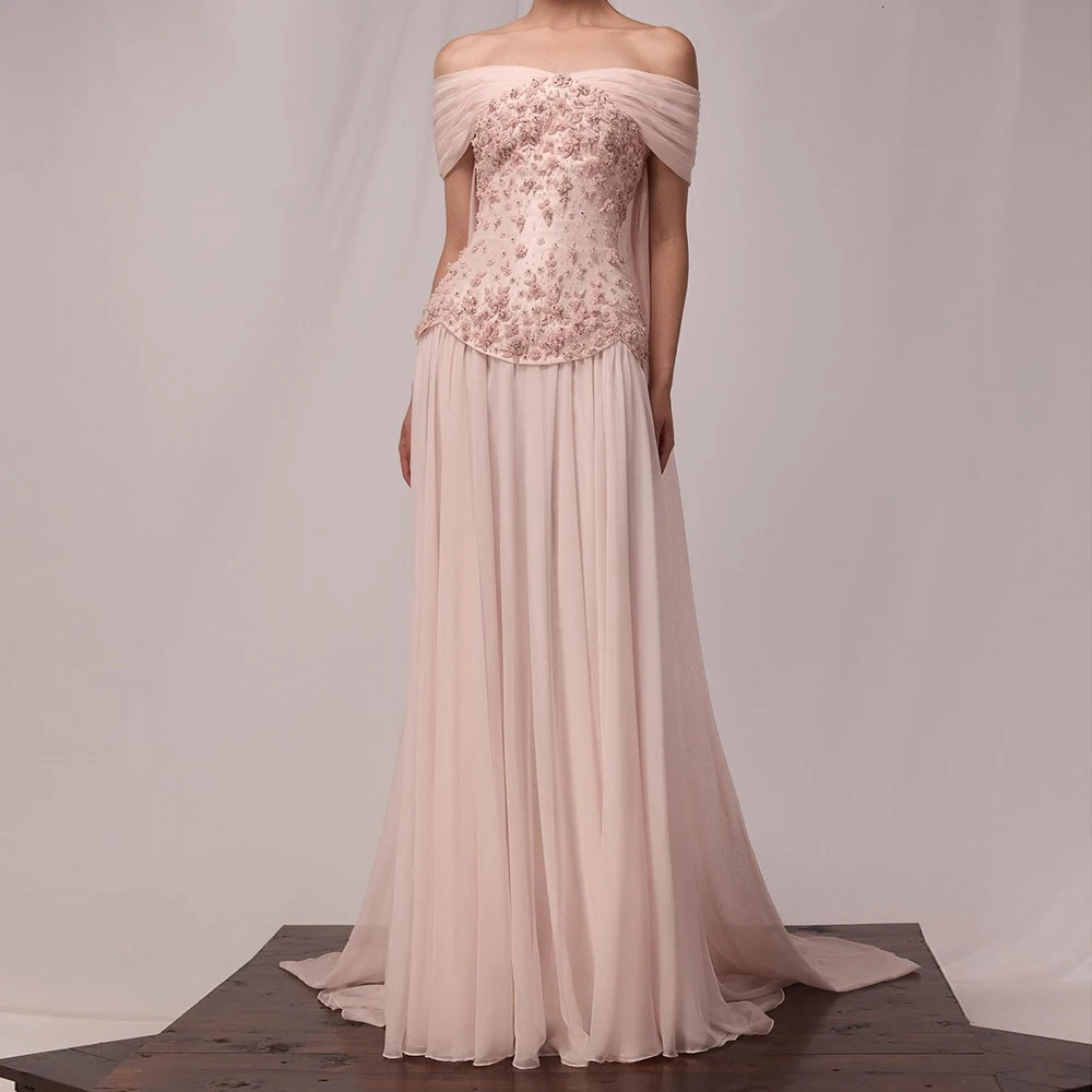 Customized Mermaid Evening Dresses Floor-length Off The Shoulder Sleeveless Prom Gown Fashion Flowers Beading Draped Party Gown 260731