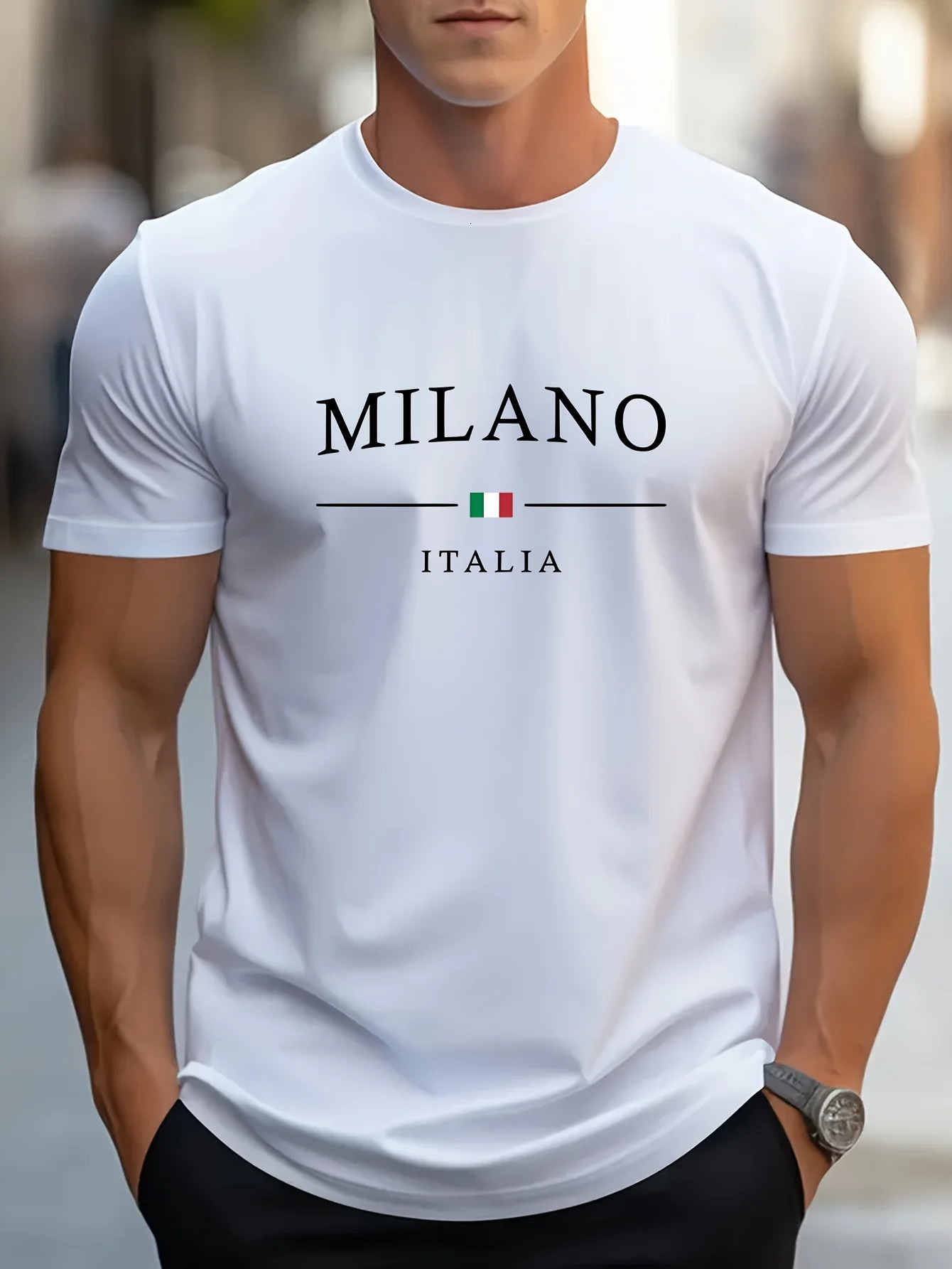 Mens Summer 100 Cotton Fashion MILANO Letter Printed Loose Large Casual Comfortable Round Neck Short Sleeve Tshirt Top 260508banjia