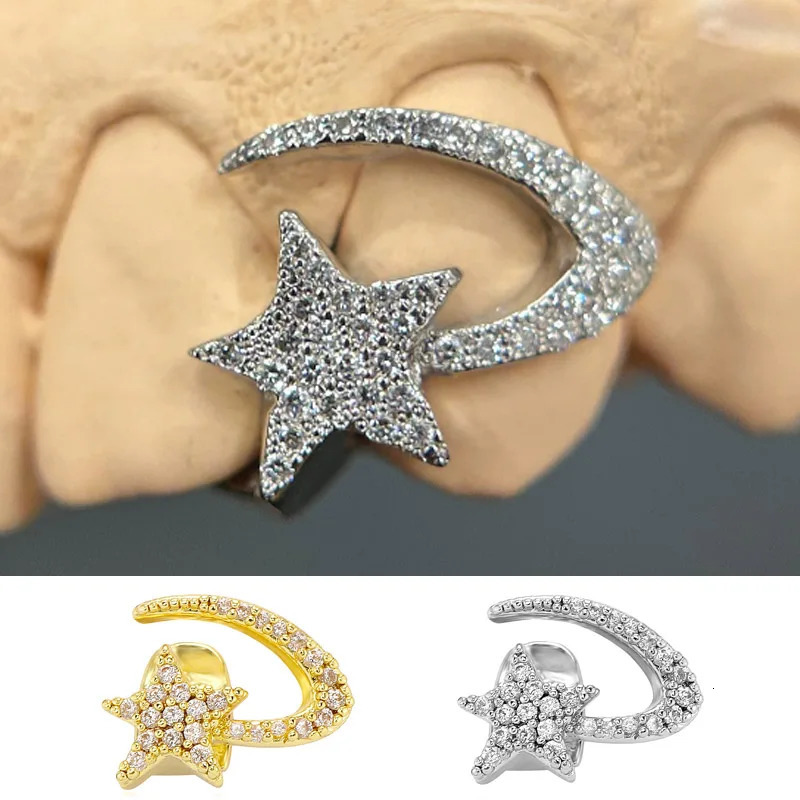 TOP Full Iced Out CZ Stones Star Teeth Hip Hop Cubic Zircon Tooth Caps For Unisex Jewelry Dental Grills 260727