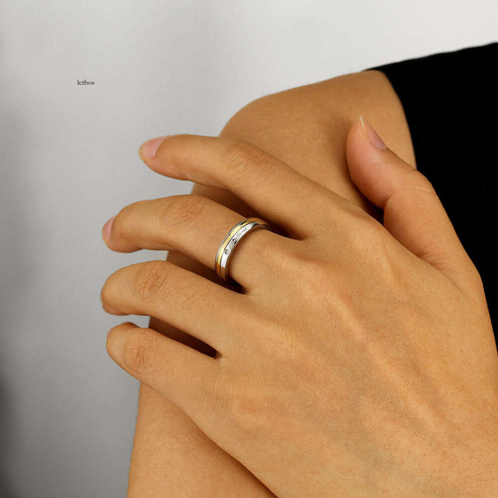 Jewelry Fashion 925 Sterling Silver 18K Gold Couple Personalized Simple Single Diamond Titanium Steel Rings Jewelry Wholesale