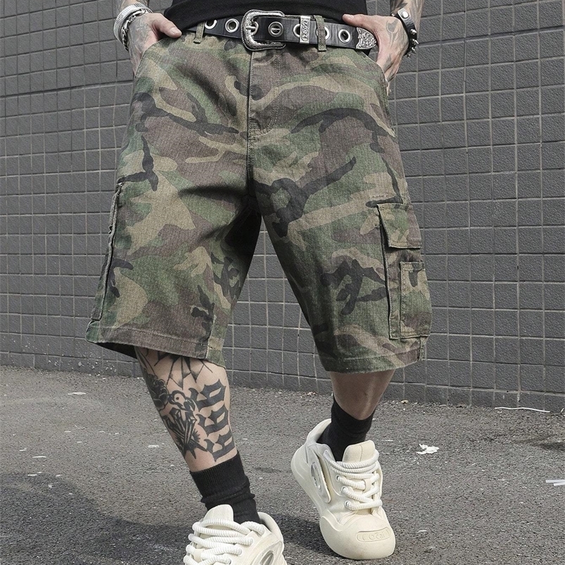 Mens summer denim shorts Camouflage cargo shorts Street fashion Loose fit 260730