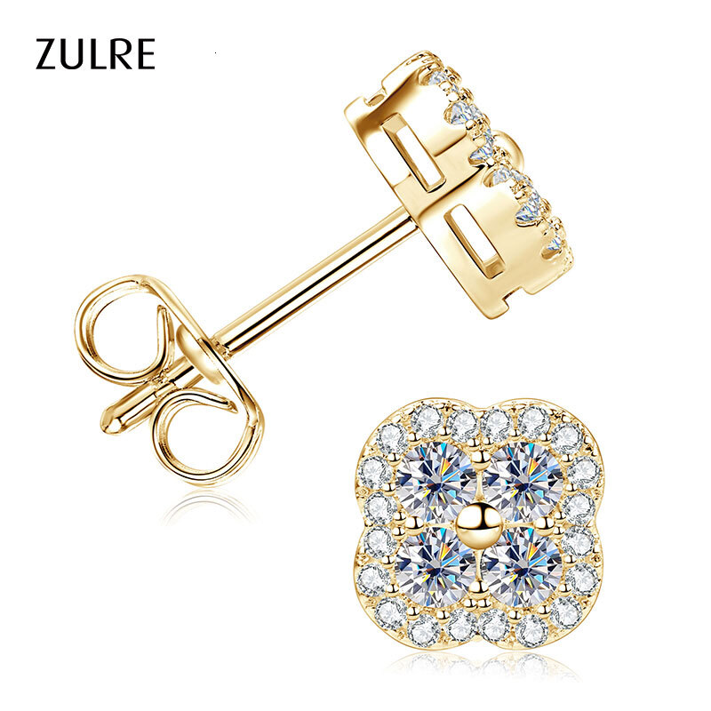 Wholesale New Elegant Gift Star Moissanite Earrings Piercing Fashion Lucky Floral-Style Four-Leaf Clover Stud Earrings for Women