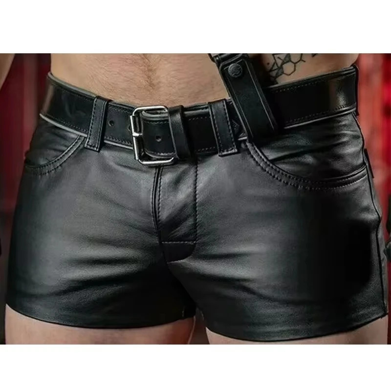 Men Shorts Solid Color Casual Mens Short PU Leather Pants Spring Summer Fashion Punk Style Black for 260730