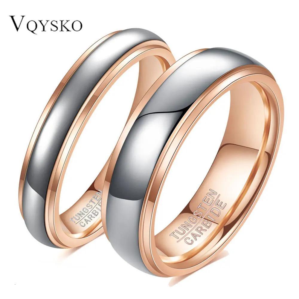 Classic 4/6mm Tungsten Men Ring Bilateral Curved Rose Gold Stainless Steel Ring for Women Wedding Band Couples Jewelry Accessory 260805