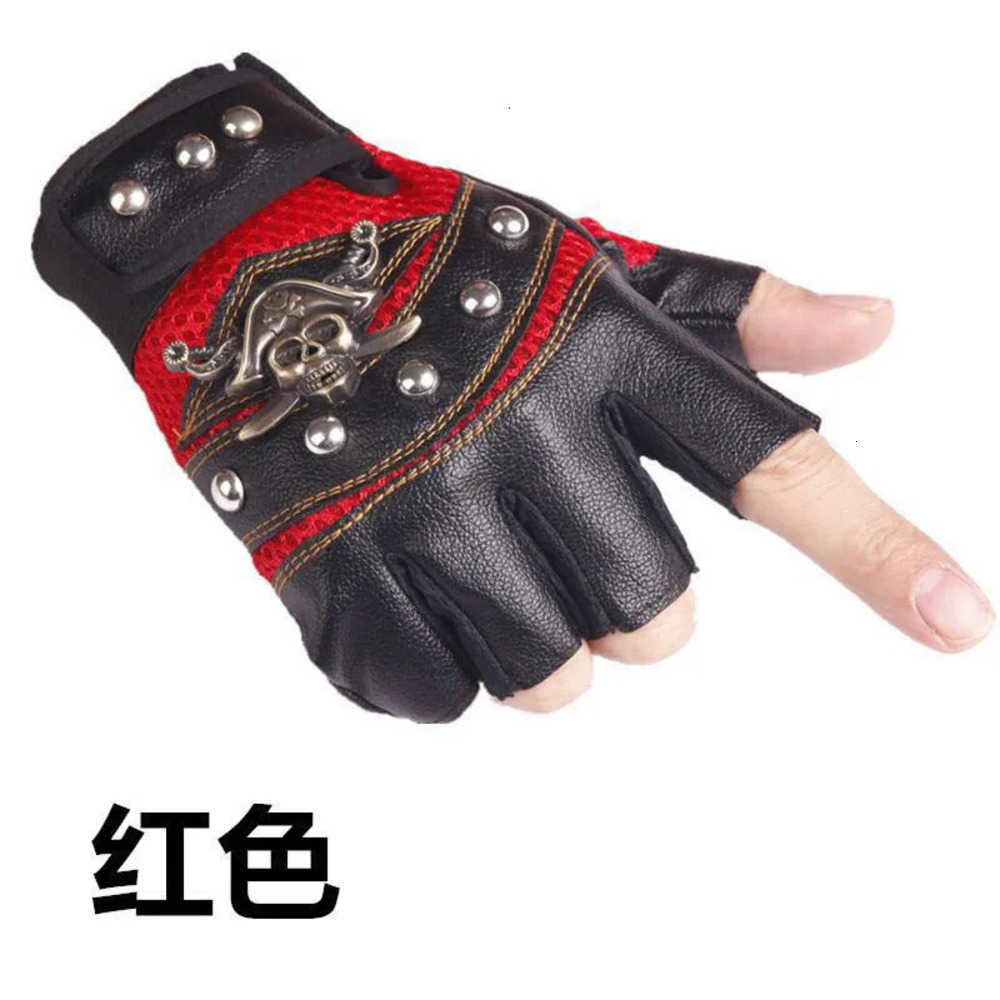 Punk Skls Rivet Leather Gloves Men Wen Fashion Hip Hop Antislip Half Finger Summer Cycling Motorcycle Accessories J260805