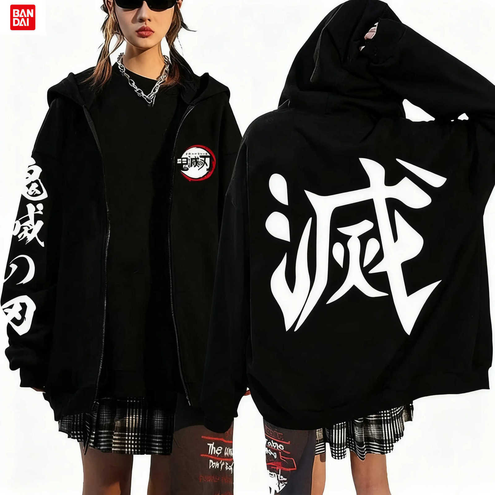 Bandai Demon Slayer Anime Zipper Hoodie Jacket Men Women Unisex Streetwear Casual Pullover Sweatshirt Spring Autumn Fashion Y2k Clothes L260805M6Q8