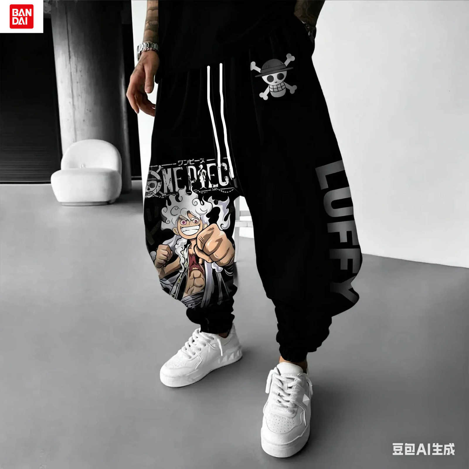 Bandai 2026 Men's One Piece Luffy Gear 5 Pants 3D Print Breathable Nika Luffy Skull Streetwear Sweatpants Casual Anime Trousers L260805TR7W
