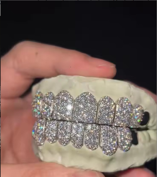 Custom Top Bottom Teeth Perm Cut Moissanite Lab Diamond 10K 14K 18K Solid Rose Yellow White Gold S925 Silver Plated Grillz