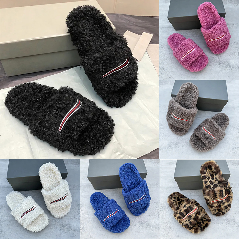 Designer Luxury Fur Slides Furry Slippers Mules Fall Winter Homewear Slide Men Women Footwear Paris Comfortable Fuzzy Flip Flop Fluffy Cotton Womens