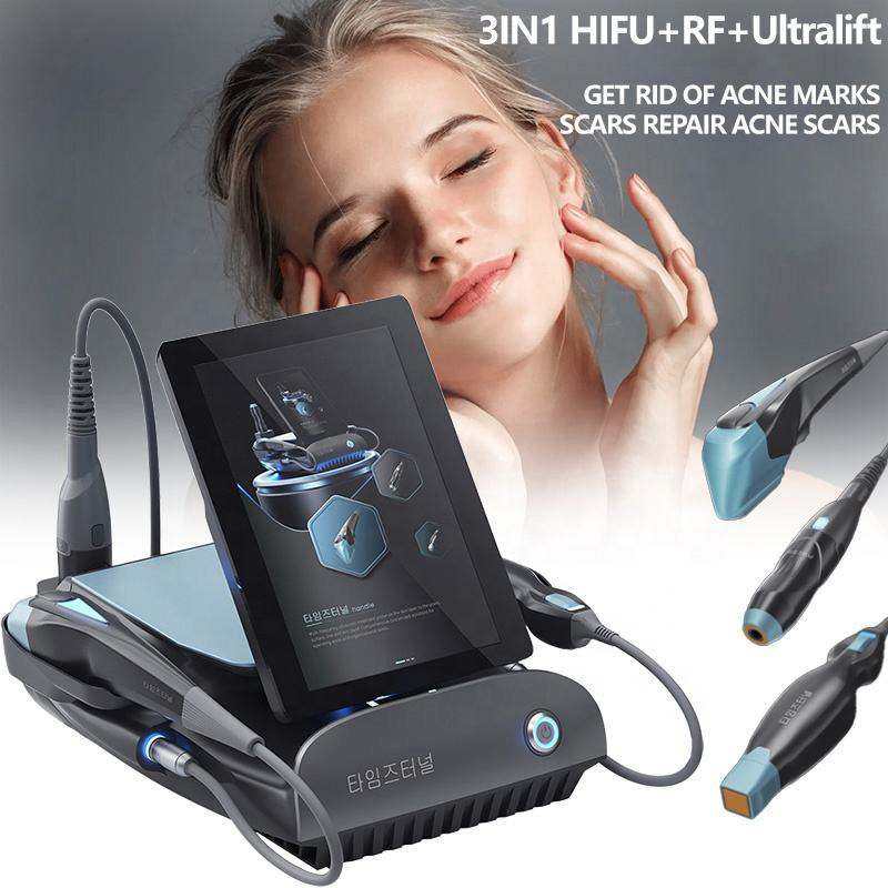 Portable 3-in-1 HIFU+RF+Ultralift Therapy Shrink Pores Wrinkle Removal Skin Tightening Titanium Ultrasonic Anti-aging Face Care