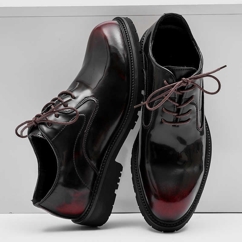 Oxford Platform Leather Men's Black Shoes Comfortable Lace-Up Business Casual Shoes Male Walking Shoes Man Formal Dress Footwear H260805