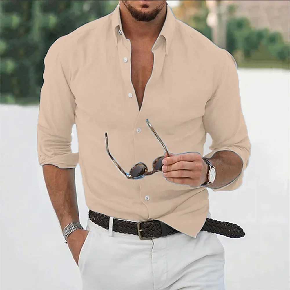 Men's Cotton Linen Shirts Men Tops Causal Loose Solid Color Long Sleeves Lapel Mens Autumn Casual Wear Streetwear Z260805