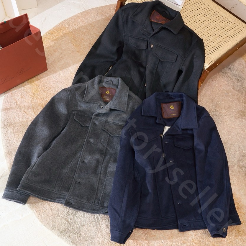 LP Coats for Mens Wool Button Lapel Casual Dark Blue Jacket Coat L1289