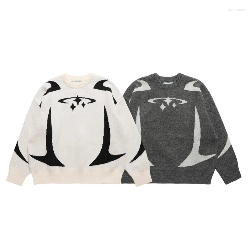 Men's Sweaters Retro Sweater Y2k Star Pattern Harajuku Pullover Knitted Autumn Winter Fashion High Street Casual Sweatshirts Male Tops