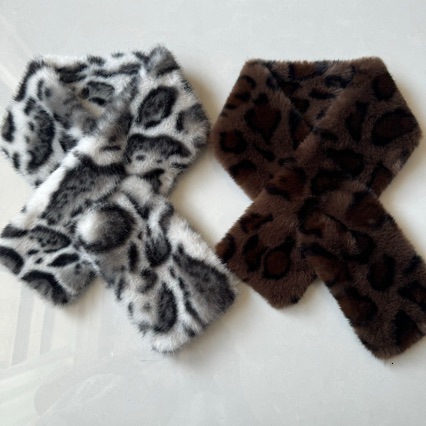 Cute Thicken Warm Leopard Print Scarf Windproof Soft Faux Fur Scarf Faux Collar Faux Rabbit Fur Winter Scarf Women's Wear