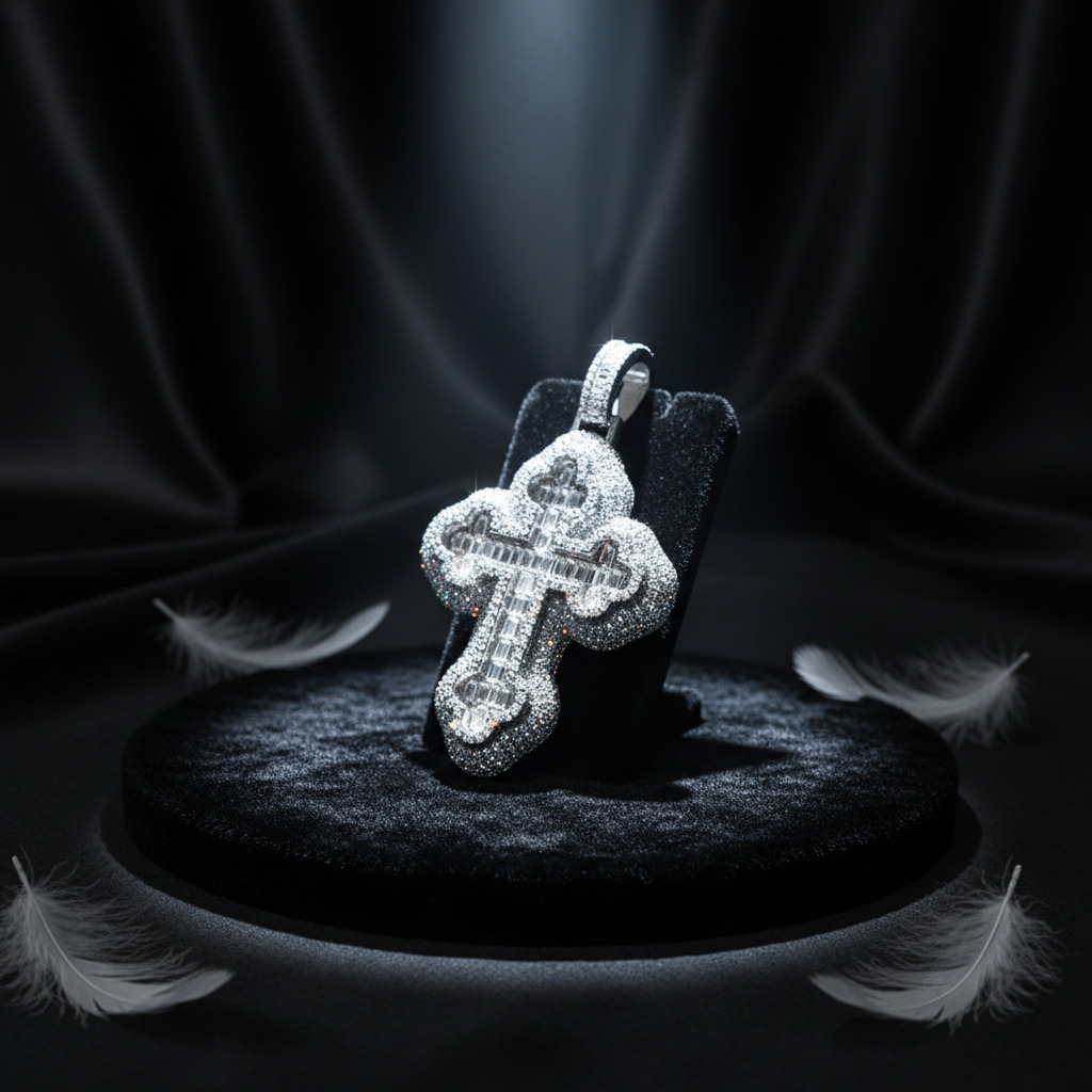 Hip Hop Unisex Custom 925 Sterling Silver Iced Out Moissanite Cross Necklace Pendant High Quality Jewelry for Parties