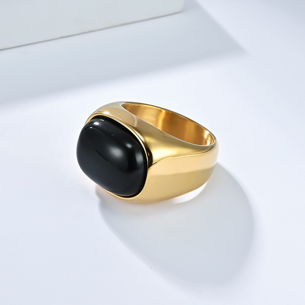 Hot-Selling Retro Simple Natural Tiger Eye Stone Gemstone Titanium Steel Ring for Men Fashionable Personality High-End Feel Hand Jewelry