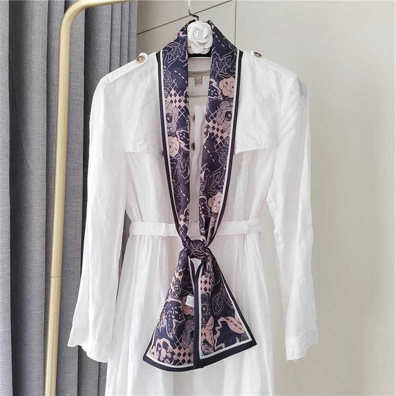 Celebrity-style narrow silk scarf for women 2024 new spring and autumn Korean version versatile small long neck scarf fashionable decorative scarf L
