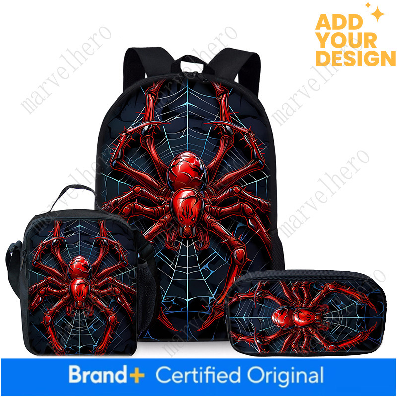 Red Spider Three Piece Set Boy And Girls Best Gifts 2D Flat Cartoon School Backpack For Children