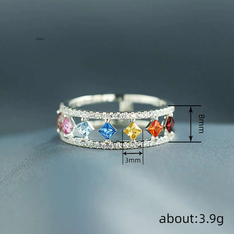 Japanese Korean exquisite colorful rings for women diamond-shaped geometric double-layer rings fashionable and unique popular on social media