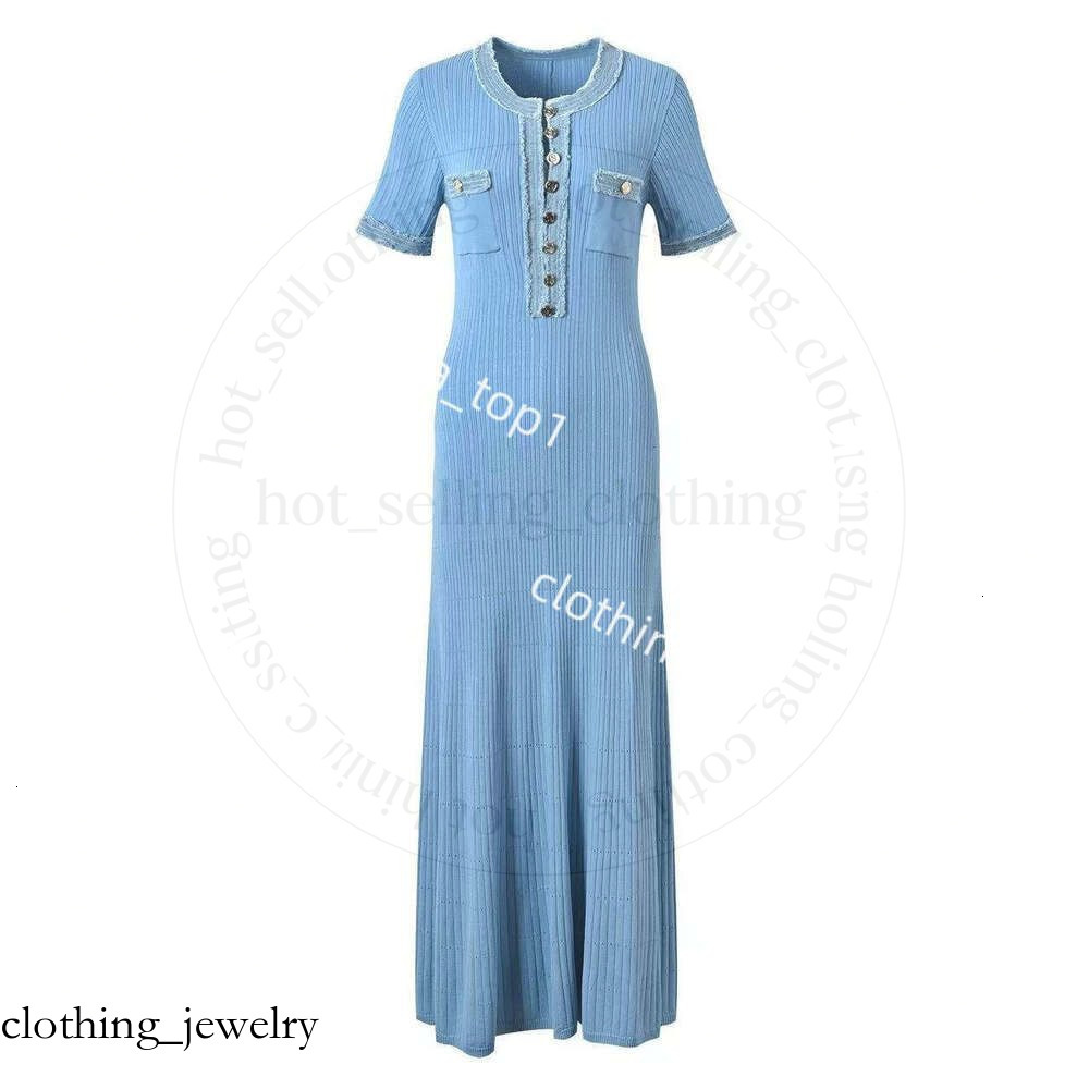 Designer Clothes Sandro Women Elegant Hollow Knit Maxi Short Sleeve O Neck Button Down A Line Long Solid Color Party Casual Knitted Dress e25