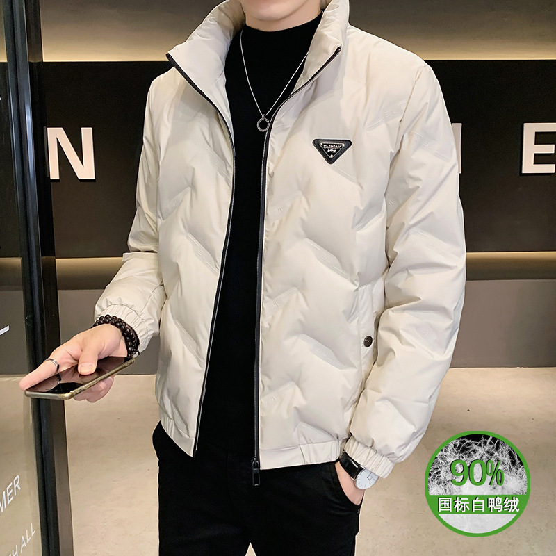 Men's White Duck Down Jacket - Hip-Hop/Rock Winter Coat, 90% White Duck Down, Stand Collar, Quilted Padded Design, Loose Fit, Long Sleeves, Detachab