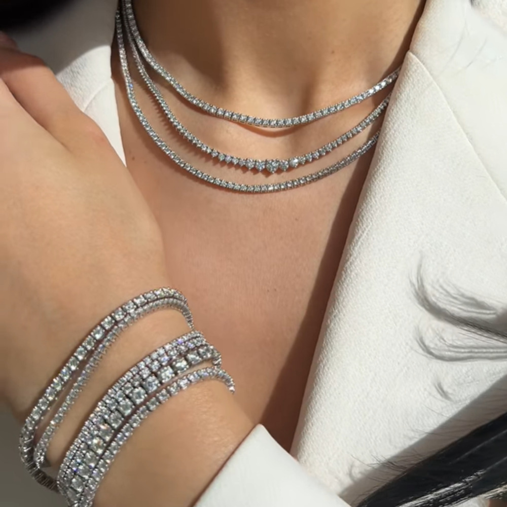Luxury Men Women Hip Hop Iced Fine Jewelry 2mm 3mm 4mm 5mm VVS Moissanite Tennis Chain Rhodium Plated Third Party Certified 925