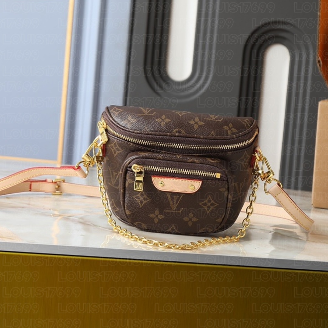 10A top Luxury Design Women Denim Mini Bumbag Monogram embossing Waist Bag Gold Chain Crossbody Shoulder Bag Ladies Casual Chest Fanny Purse Purse W