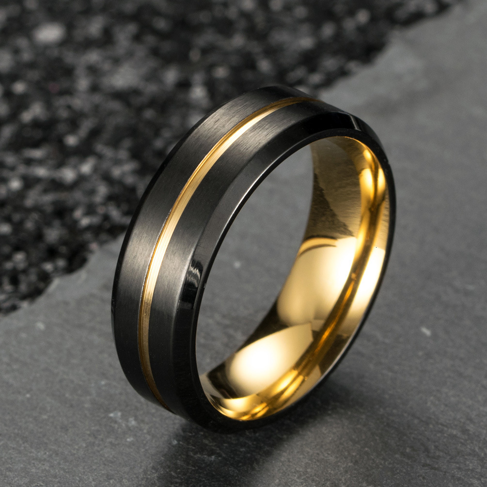 High quality E-commerce Video Source Titanium Steel Brushed Two-Tone Matte Black Men's Ring In Stock