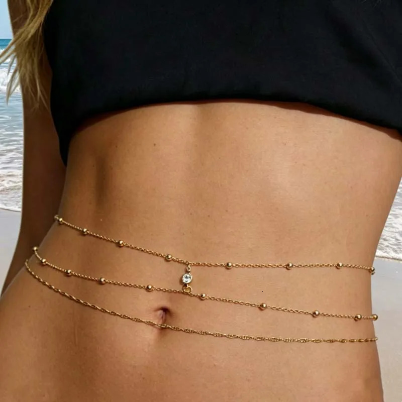 Sexy Gold Color Beaded Multi-Layer Waist Chain for Women Girls Trendy Metal Zircon Geometric Personality Belly Chain Jewelry 260805