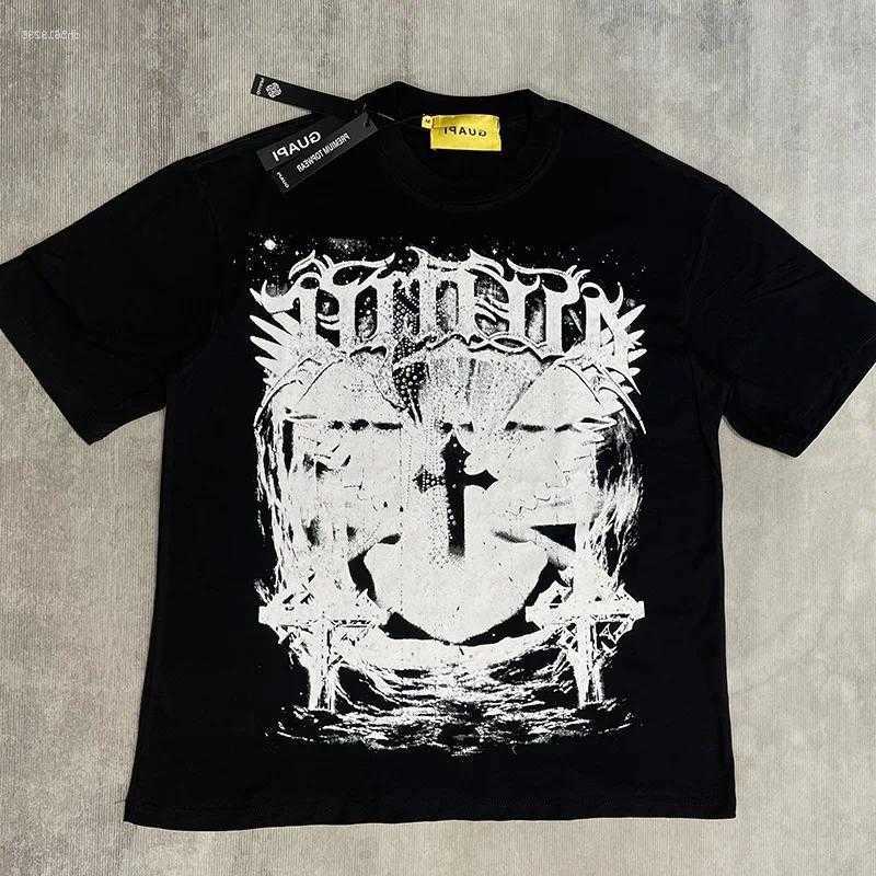 T Men's Shirts Print Rhinestone Short Sve Washed Black GUAPI Shirt Men Woman Retro Hip Hop Fashion Spring Summer Tops Tee D260805