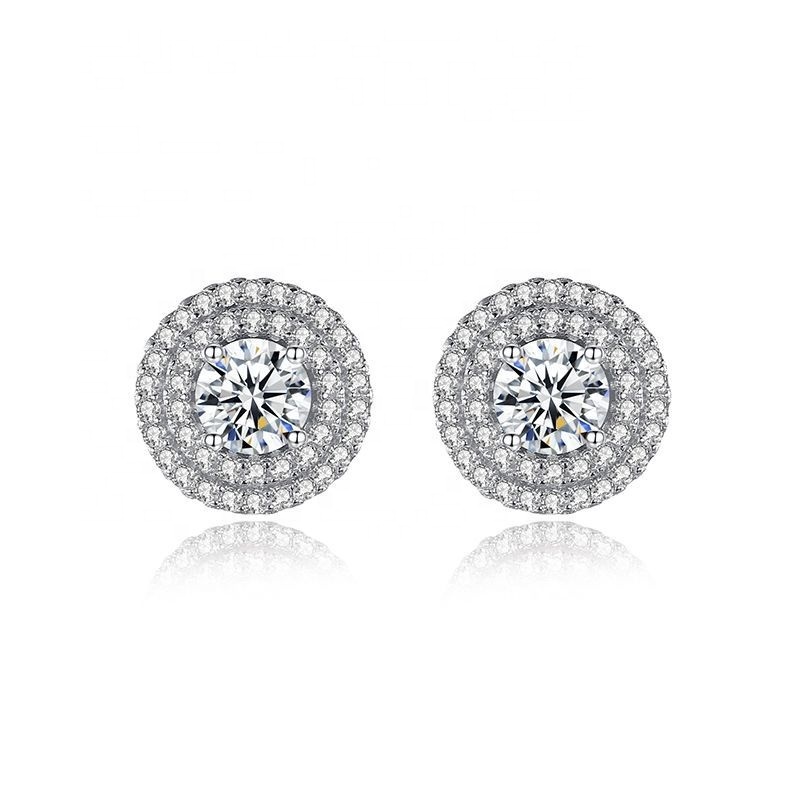 ED1365 Real 925 Sterling Silver Luxury Simple Cubic Zirconia Stud Earrings for Women Round CZ Wedding Statement Jewelry Gifts