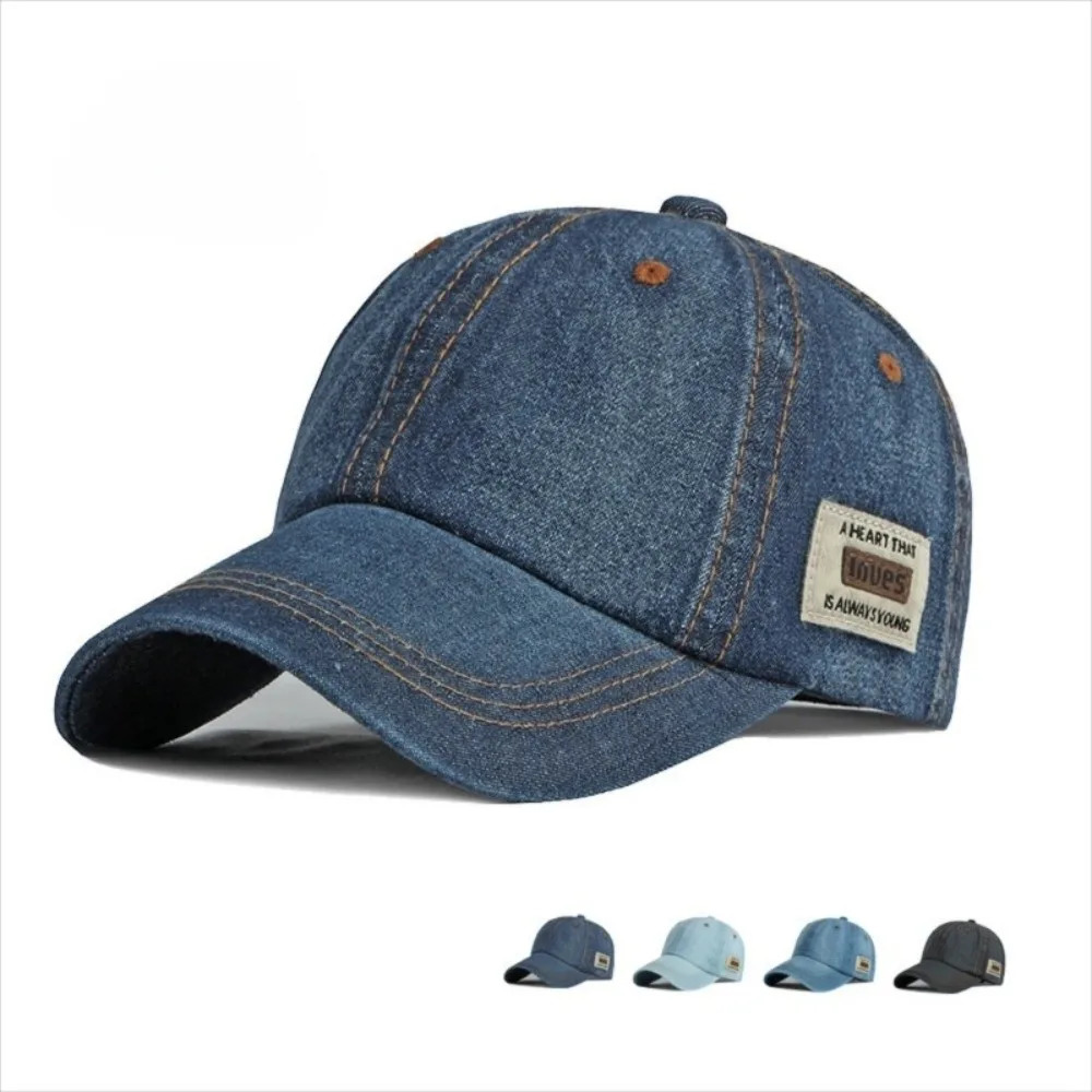 Blue Denim Baseball Caps Solid Color Adjustable Denim Hat Washed Vintage Style Sun Caps Streetwear 260804