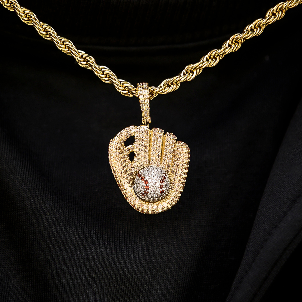 New style copper micro-inlaid pendant baseball glove personalized sports hip-hop letter patchwork necklace wholesale