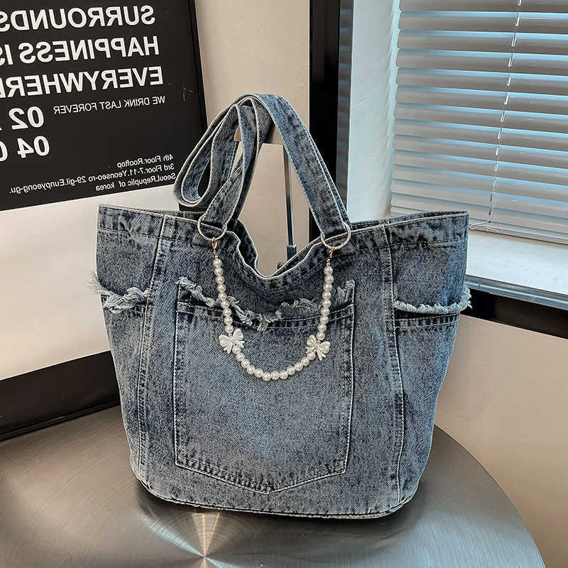 Bag Fashion Washed Denim Shoulder Women Korean Style Large Capacity Tote Mom Bag Comfortable and Versatile Texture Storage Bags H260805