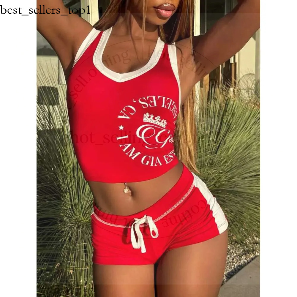 I Amgia Set Summer Womens Designer Tracksuit 2026 Fashion Two Piece Set Letter Printed Contrast Color Vest Jacket Top Slimming Shorts Sets Casual Tr