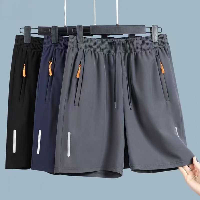 Plus-size casual simple sports shorts for men made of ice silk quick-drying loose straight cut solid color with reflective stripes loose-fitting S26