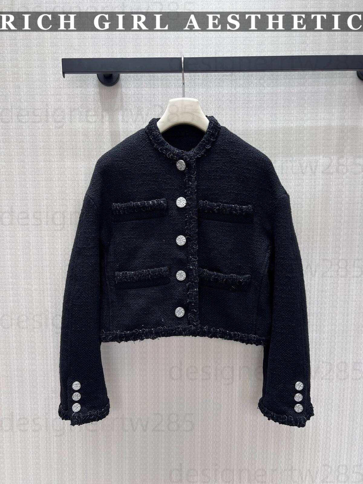 CC jackets womens Tweed Cropped Jacket designer clothes with Brand logo Engraved Buttons Solid Black Short Outerwear Formal Office Evening Cardigan