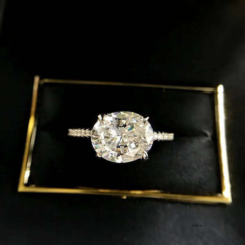 2025 Rulalei Brand New Top Sell Sparkling Lady Jewelry Geuine 100% Sterling Sier Oval Cut White Moissanite Dia Eternity Women Bridal Wedding Ring 34