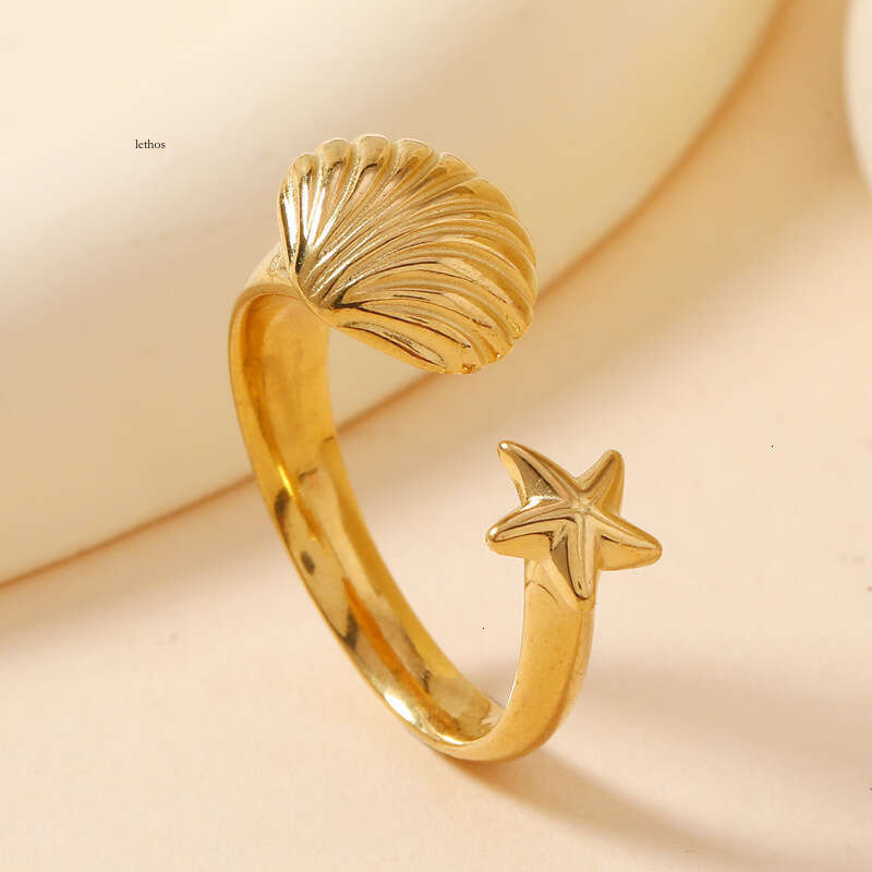 Popular in Japan Korea star moon rings for women simple elegant starfish and shell rings niche light luxury cast jewelry