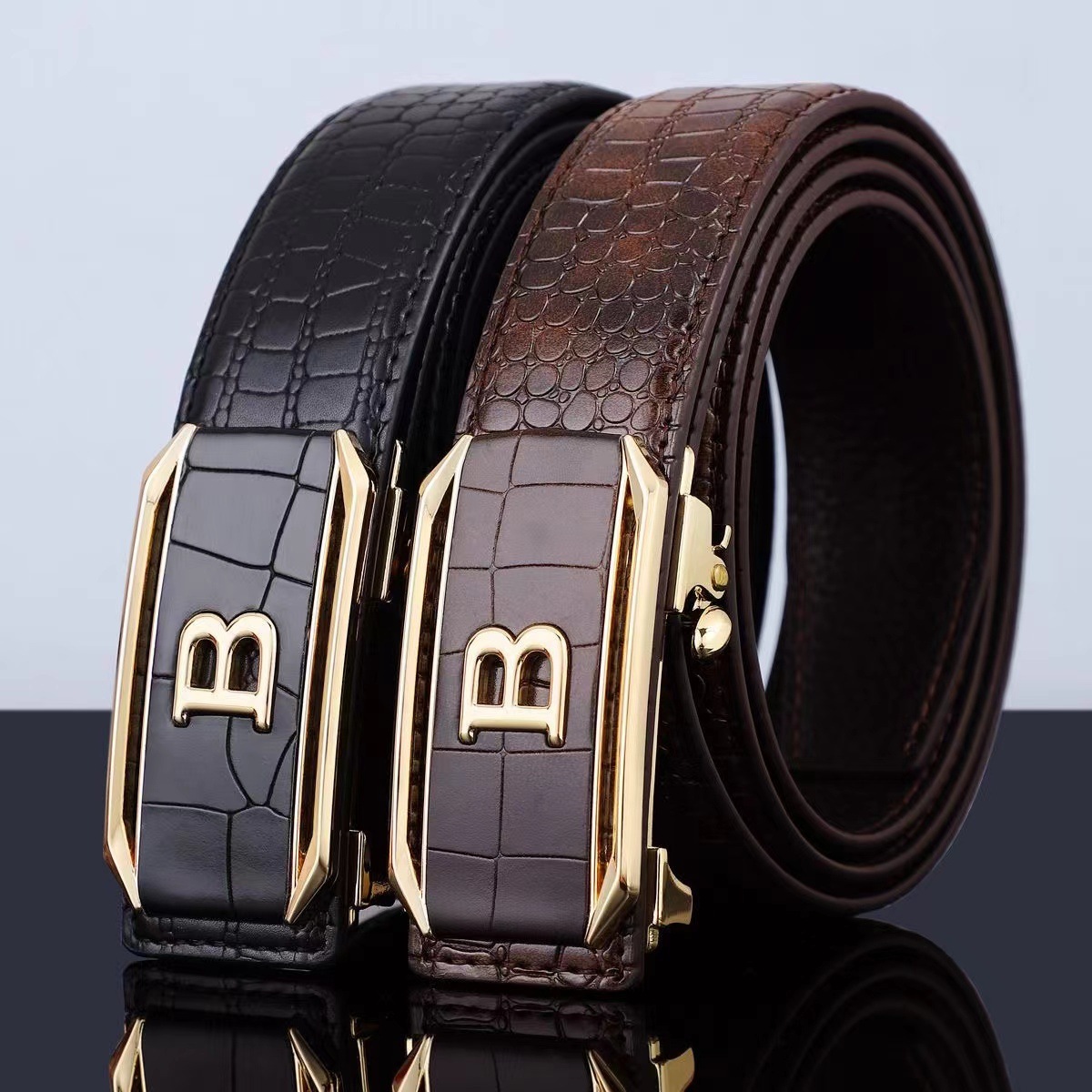 New Style No Tooth Inner Wear Automatic Buckle Crocodile Pattern Men's Pants Belt Laotie
