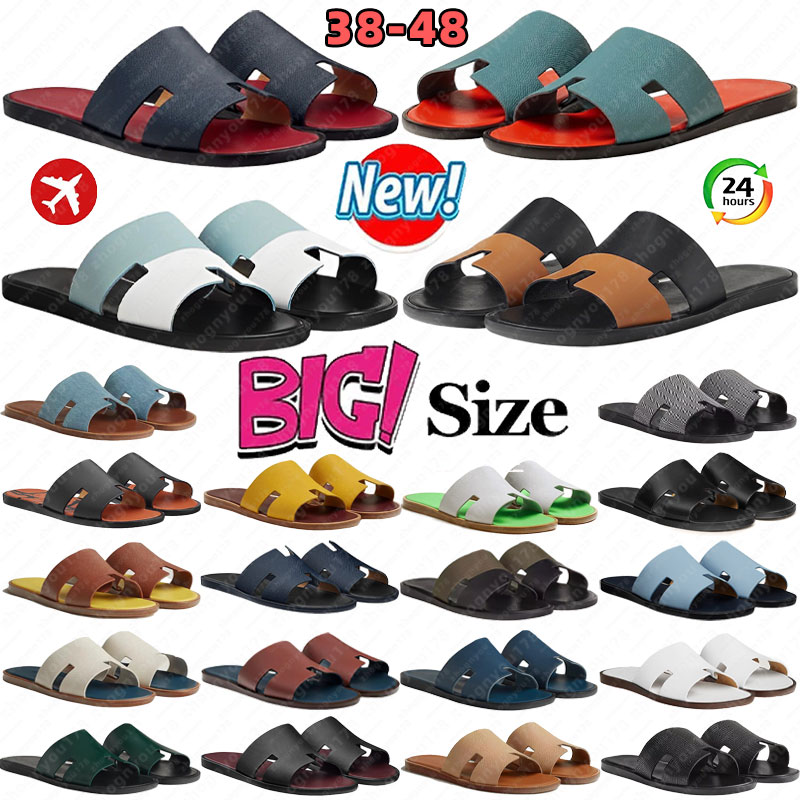 Big Mens Izmir Slippers Designer Leather h Sandals Luxury Flat Slides Summer Lazy Large Beach vacation Heritage Calfskin Sandal salmon Fashion H san