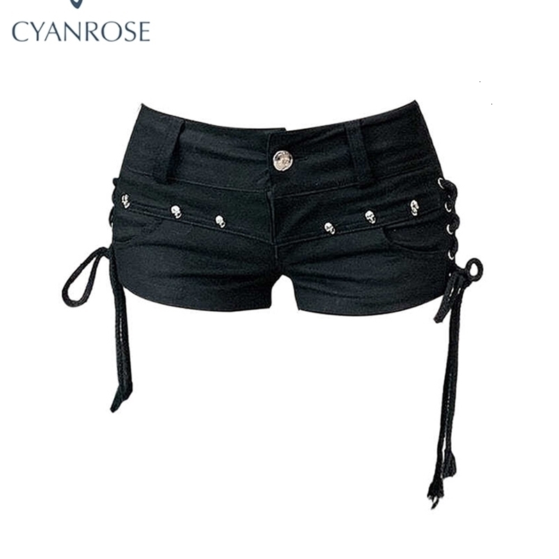 Womens Black Gothic Denim Shorts Vintage Aesthetic Korean Low Waist Jean Shorts Harajuku Y2k Cowboy Short Pants Clothes Summer 260730