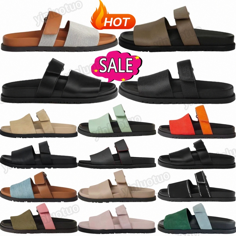 slipper slides with box designer High Quality Flat Black Jaune Ambre White Terracotta Pink Burgundy Elephant Grey Cactus Green Gold sandals heels me