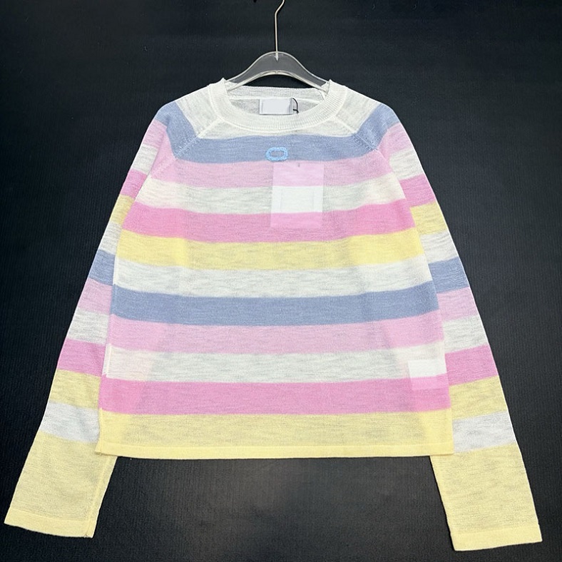 Women Oversize Designer Tees Brand Colorful Striped Thin Pullovers Autumn Y2K Style Breathable Date Outfits T Shirts