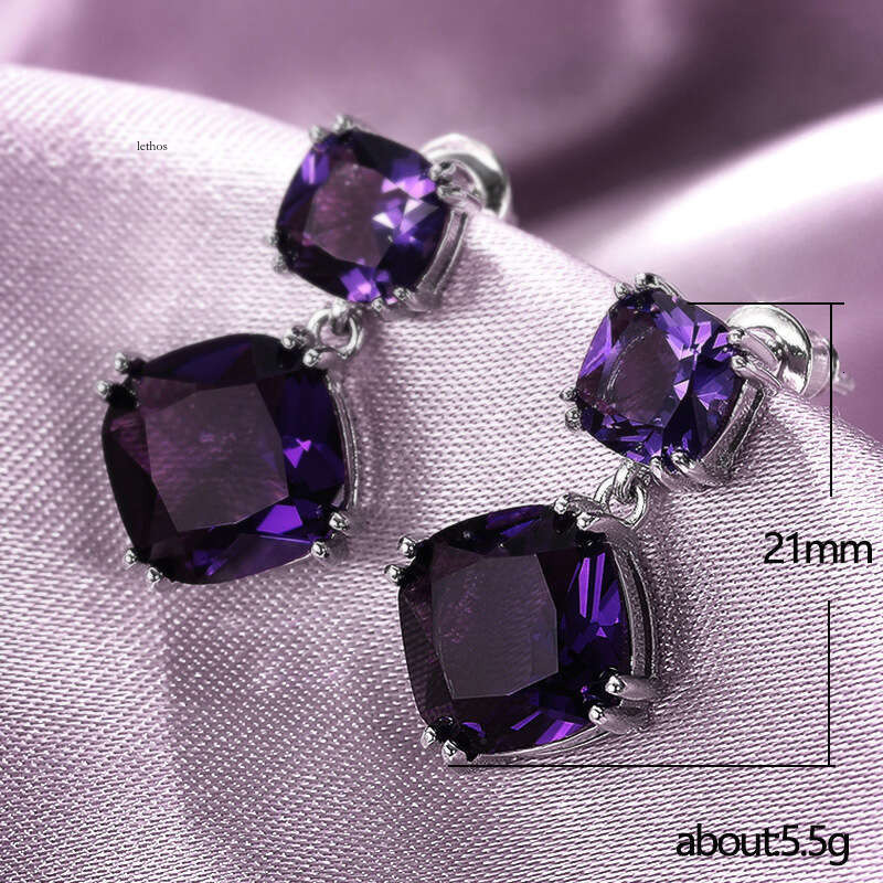 2026 New Hot Sale: Elegant Mysterious Purple Square Moissanite Drop Earrings Jewelry Earrings Wholesale
