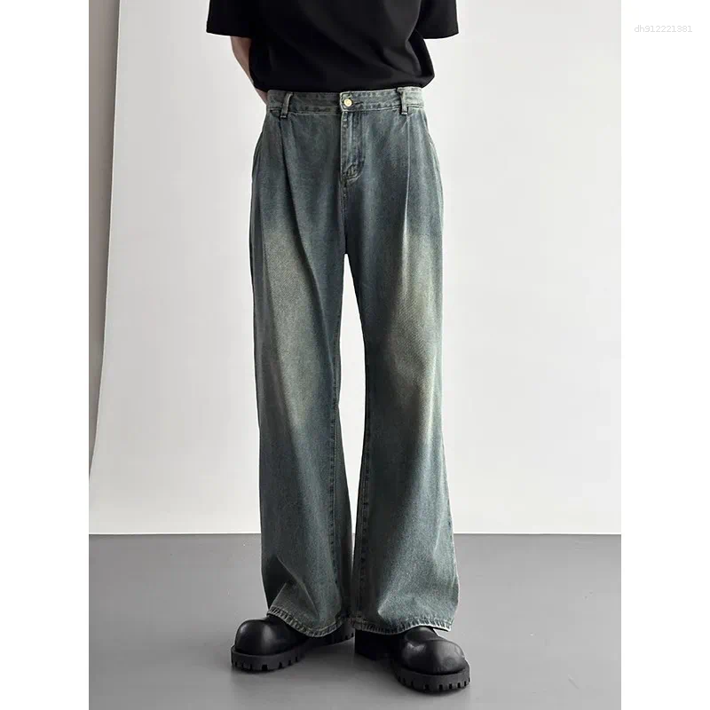 Men's Jeans Retro Simple High-end Washed And Old Loose Straight Wide-leg Trousers