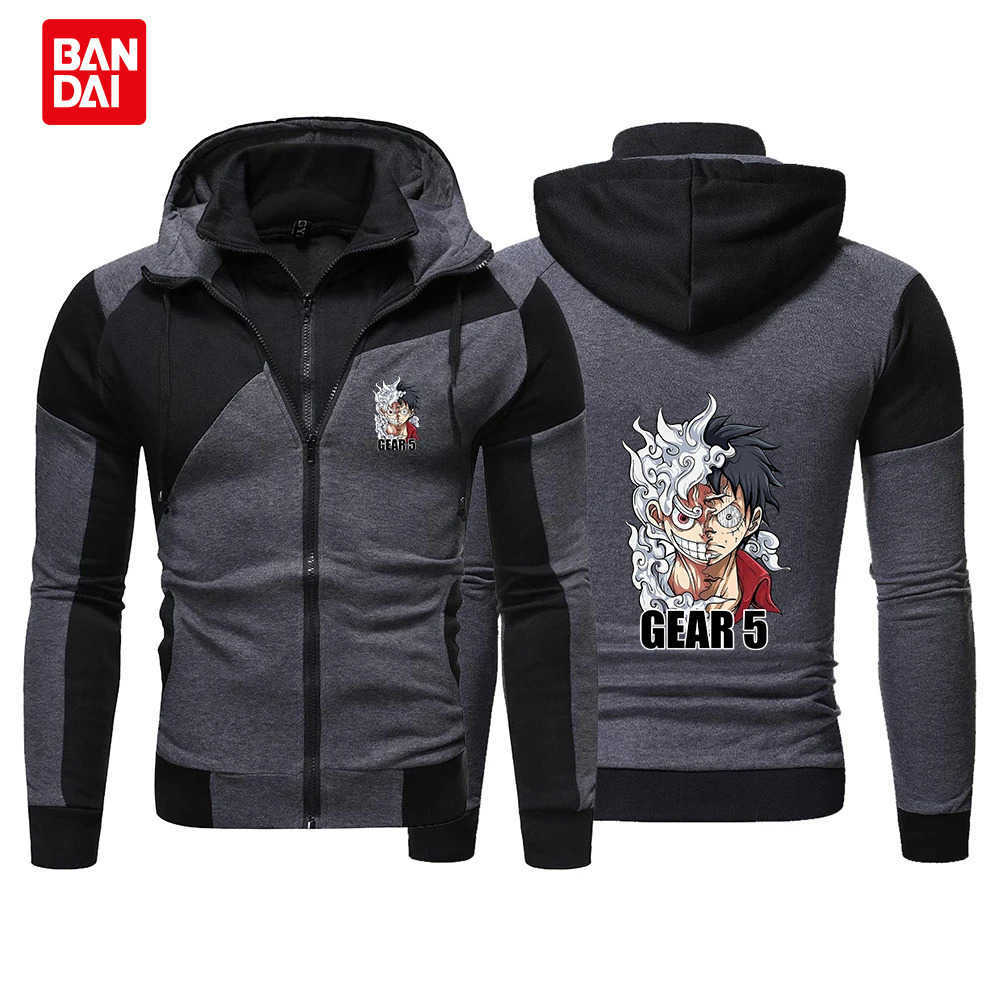 Bandai 2026 One Piece Luffy Men's New Spring Autumn Gear 5 Nika Print Color-matching Zipper Hooded Casual Comfortable Coat L260805PVON